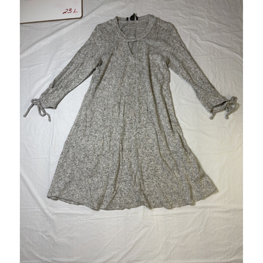 Womens iZ Byer 3/4 sleeve dress w/ drawstring sleeves, size small, keyhole, gray